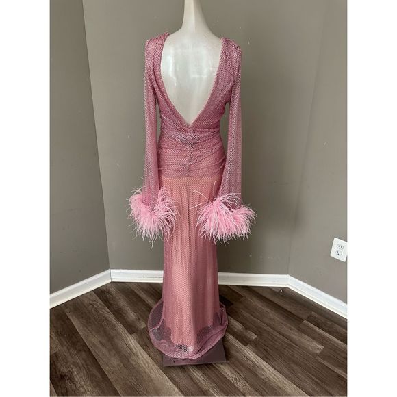 PATBO Feather-trimmed crystal-embellished mesh maxi dress - Picture 10 of 15